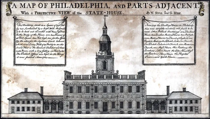 Framed Print : A perspective view of the State-House in Philadelphia. A view of Independence Hall in Philadelphia in 1752, taken from a map Framed Print : A perspective view of the State-House in Philadelphia. A view of Independence Hall in Philadelphia in 1752, taken from a map