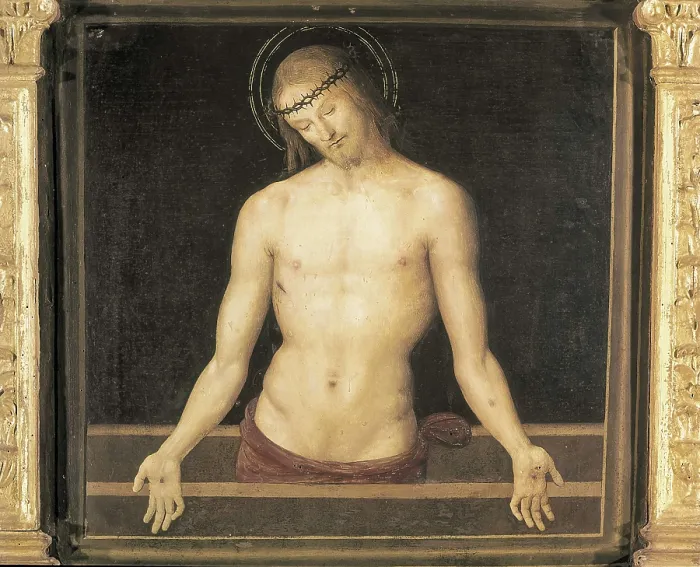 Framed Print : PERUGINO, Pietro Vannucci, called Il (1448-1523). The Dead Christ. end 15th c.-1523. Renaissance art. Quattrocento. Oil on wood. ITALY. Perugia Framed Print : PERUGINO, Pietro Vannucci, called Il (1448-1523). The Dead Christ. end 15th c.-1523. Renaissance art. Quattrocento. Oil on wood. ITALY. Perugia
