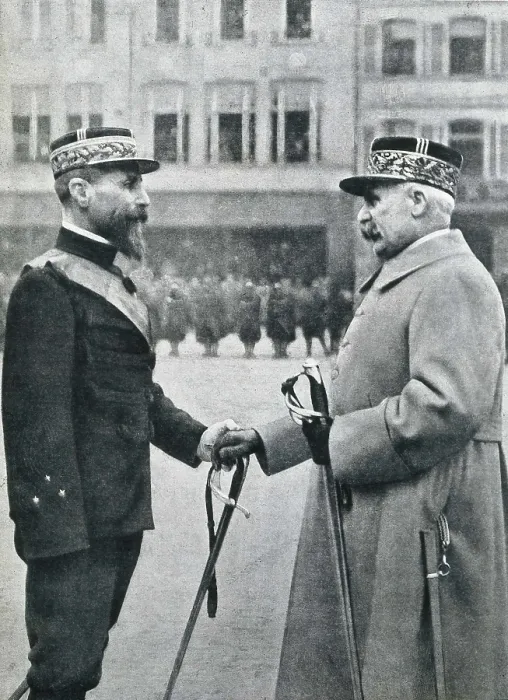 Framed Print : Petain, Philippe (1856-1951). Philippe Ptain congratulates general Gourard after decorating him with the Legion of Honor (Strasbourg, 1919)