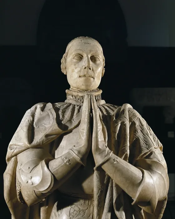 Framed Print : Peter I 'The Cruel' (1334-1369). Kinf of Castile and Leon (1350-1366). Statue in prayer. International gothic. Sculpture on marble. SPAIN. Madrid