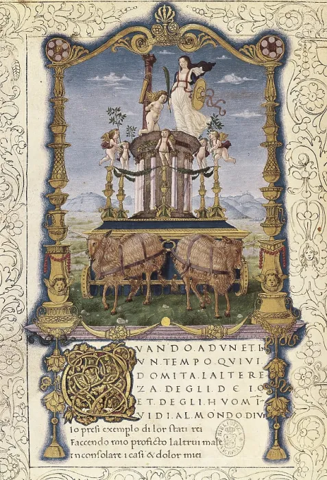 Framed Print : PETRARCH (1304-1374). Italian humanist and poet. 'Sonnets, Songs and Triumphs'. Miniature with the Triumph of Chastity (15th c.). Renaissance art. Quattrocento Framed Print : PETRARCH (1304-1374). Italian humanist and poet. 'Sonnets, Songs and Triumphs'. Miniature with the Triumph of Chastity (15th c.). Renaissance art. Quattrocento