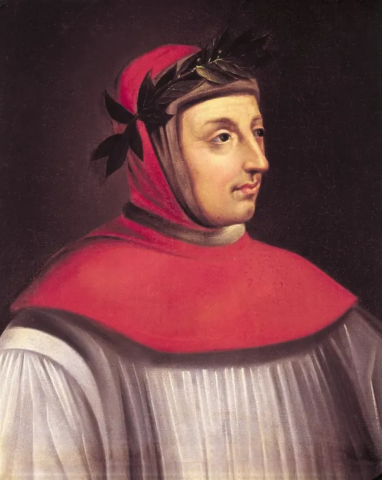 Framed Print : PETRARCH (1304-1374). Italian humanist and poet. Anonymous portrait of the Italian School (17th c.). Petrarch. 17th c. Oil on wood. FRANCE. Versailles