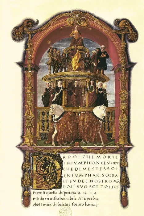 Framed Print : PETRARCH (1304-1374). 'Sonnets, Poems and Triumphsa'. Miniature depicting the Triumph of Fame (15th c.). Renaissance art. Quattrocento. Florentine school