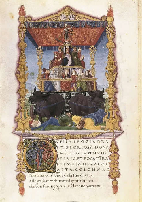 Framed Print : PETRARCH (1304-1374). 'Triumphs, Sonnets, and Songs'. Miniature with the Triumph of the Death. Renaissance art. Quattrocento. Florentine school. Miniature Painting
