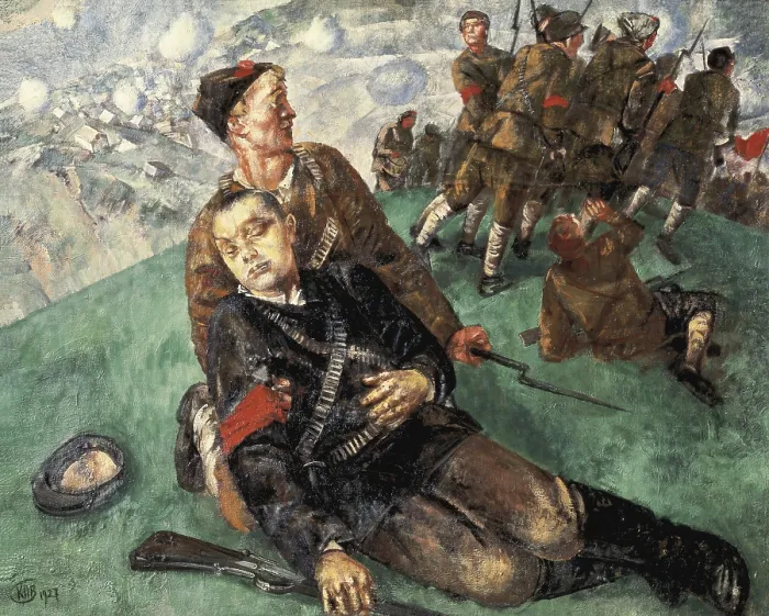 Framed Print : PETROV-VODKIN, Kosima Sergeievich (1878-1939). Death of the Commissar. 1927. Symbolism. Oil on canvas. RUSSIA. Moscow. Tretyakov Gallery