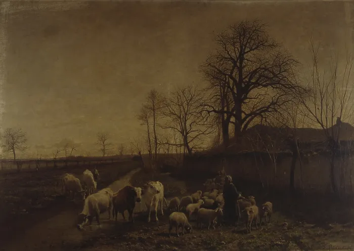 Framed Print : Pets ducts to water (Animali condotti ad abbeverare), by Charles Pittara, 19th century, oil on canvas. - Italy, Lombardy, Milan, Brera Collection. Whole artwork view Framed Print : Pets ducts to water (Animali condotti ad abbeverare), by Charles Pittara, 19th century, oil on canvas. - Italy, Lombardy, Milan, Brera Collection. Whole artwork view