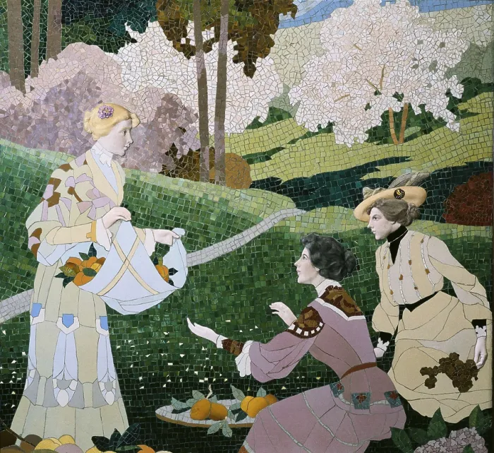 Framed Print : PEY I FARRIOL, Josep (1875-1956). Three Woman Picking Fruit. Decorative Soffit. c. 1905-1906. Detail. Mosaic, ceramics and tiles fragments from Valencia Framed Print : PEY I FARRIOL, Josep (1875-1956). Three Woman Picking Fruit. Decorative Soffit. c. 1905-1906. Detail. Mosaic, ceramics and tiles fragments from Valencia