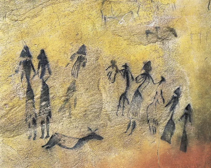 Framed Print : Phallic dance. Mesolithic art. Cave. SPAIN. Barcelona. Archaeology Museum of Catalonia. Proc: SPAIN. El Cogul. Cova dels Moros. AISA / Everett Collection**US SALES ONLY**