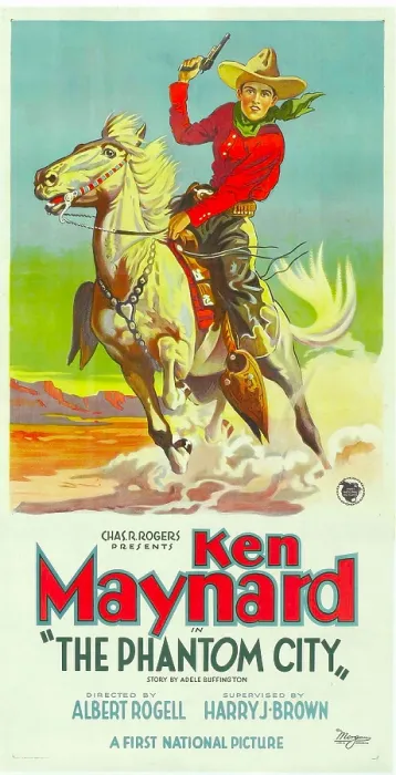 Framed Print : THE PHANTOM CITY, atop horse: Ken Maynard; 3-Sheet poster, 1928