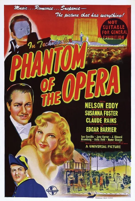 Framed Print : THE PHANTOM OF THE OPERA, top left: Claude Rains, bottom from top: Nelson Eddy, Susanna Foster on Australian poster art, 1943