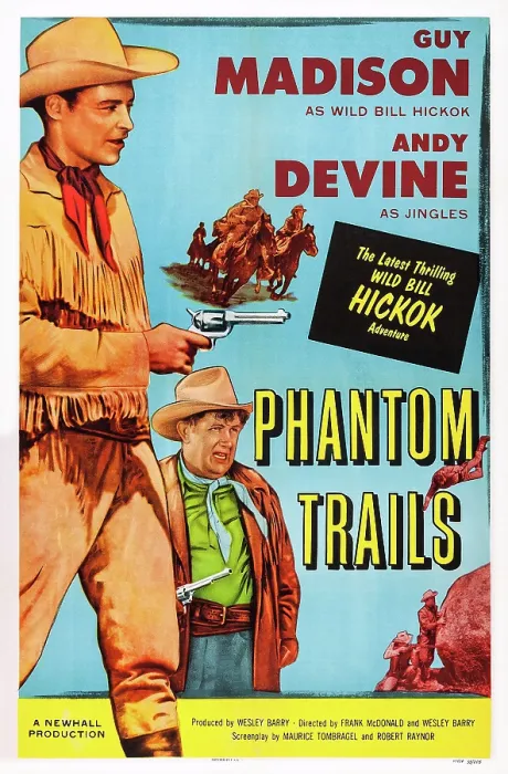 Framed Print : PHANTOM TRAILS, US poster, from left: Guy Madison as Wild Bill Hickok, Andy Devine, 1955