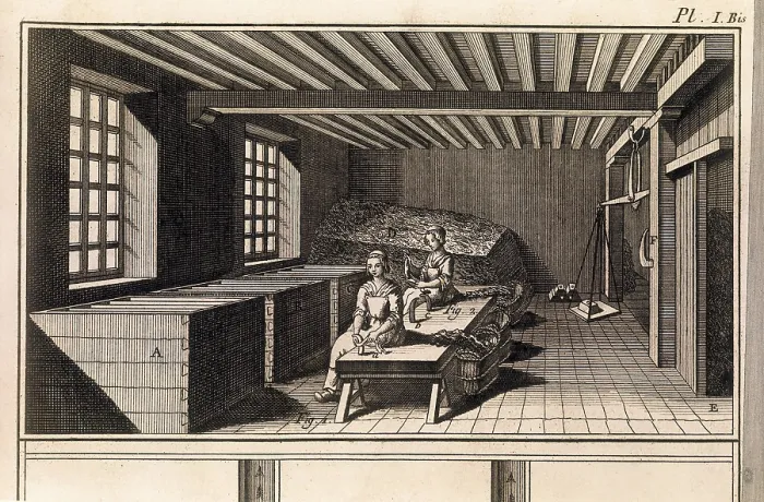 Framed Print : Pharmaceutical laboratory. Picture of the 'Enciclopdie' (1751). Engraving. SPAIN. Barcelona. Biblioteca de Catalunya (National Library of Catalonia)