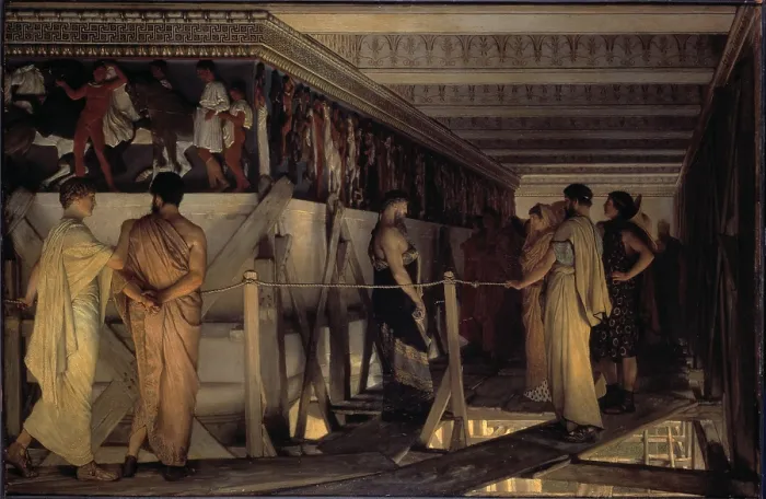 Framed Print : Pheidias and the Frieze of the Parthenon, 1868-69, by Lawrence Alma Tadema, 1836-1912, Dutch-British artist, oil painting