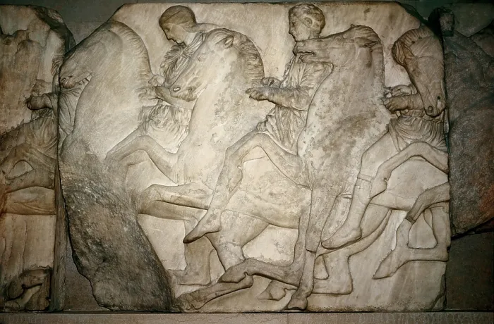 Framed Print : PHIDIAS (490 -431 BC). Horsemen from the north frieze of the Parthenon. 438 - 432 BC. Classical Greek art. Sculpture on marble. UNITED KINGDOM. London. The British Museum Framed Print : PHIDIAS (490 -431 BC). Horsemen from the north frieze of the Parthenon. 438 - 432 BC. Classical Greek art. Sculpture on marble. UNITED KINGDOM. London. The British Museum