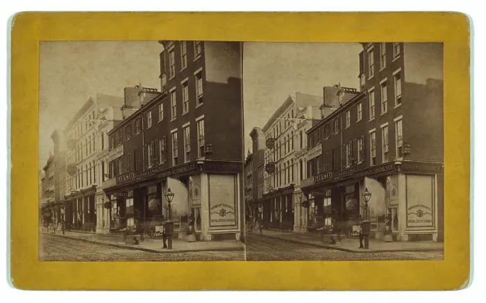 Framed Print : Philadelphia in 1870. Chestnut Street below 11th street on the South Side. Shops sell consumer goods and clothing Framed Print : Philadelphia in 1870. Chestnut Street below 11th street on the South Side. Shops sell consumer goods and clothing