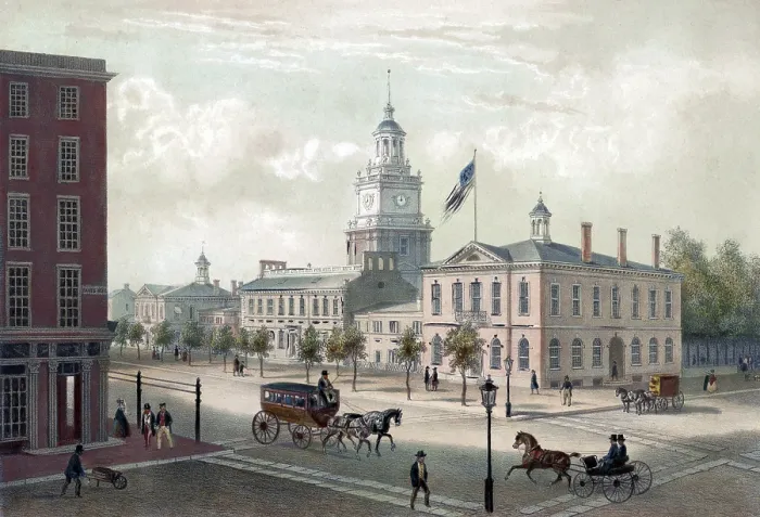 Framed Print : Philadelphia. A view of Independence Hall, Philadelphia. By Augustus Kollner 1848