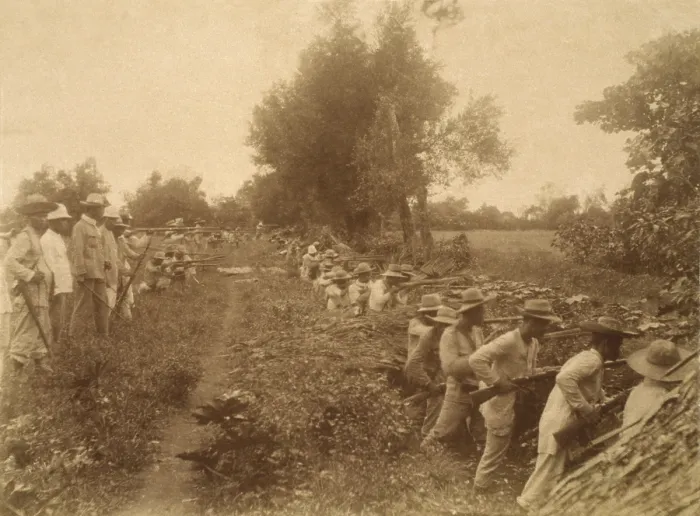 Framed Print : Philippine revolutionary soldiers fire in the trenches at Malate, Philippines, in Feb. 1899 Framed Print : Philippine revolutionary soldiers fire in the trenches at Malate, Philippines, in Feb. 1899