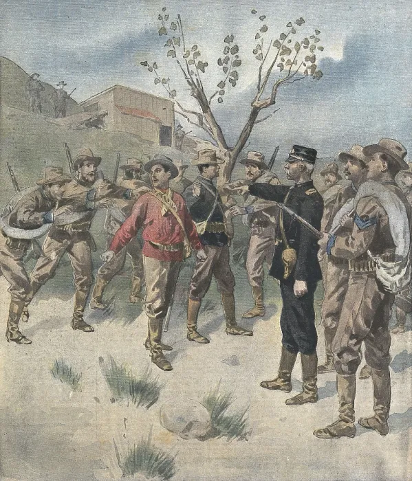 Framed Print : Philippines. Capture of the Philippine leader Emilio Aguinaldo for the American troops. 'Le Petit Journal' (April 14th1901). Engraving Framed Print : Philippines. Capture of the Philippine leader Emilio Aguinaldo for the American troops. 'Le Petit Journal' (April 14th1901). Engraving