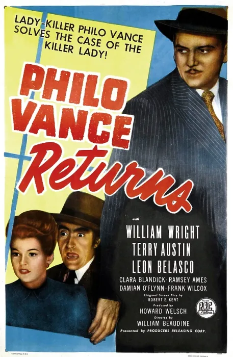 Framed Print : PHILO VANCE RETURNS, US poster, from left: Vivian Austin, William Wright, Leon Belasco, 1947