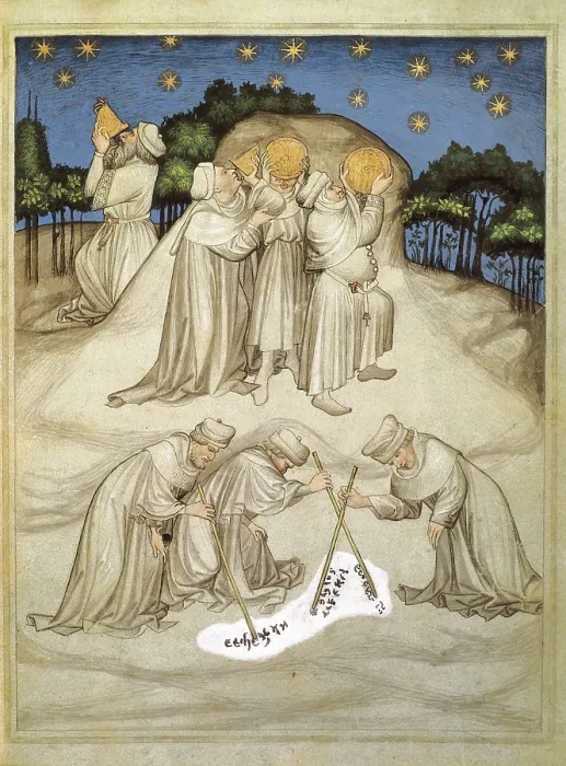 Framed Print : Philosophers watching the stars in Mount Athos. Picture of the 'Book of World Wonders', book of travels written by John Mandeville (14th c.). Gothic art