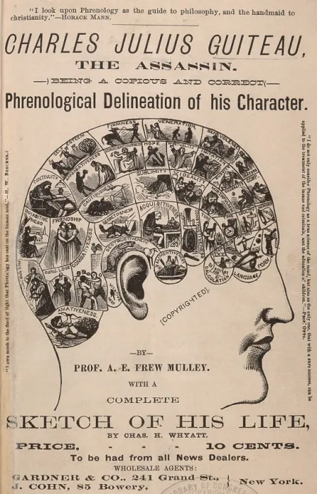 Framed Print : Phrenological chart of the brain of Charles J. Guiteau, assassin of President James Garfield, circa 1880s