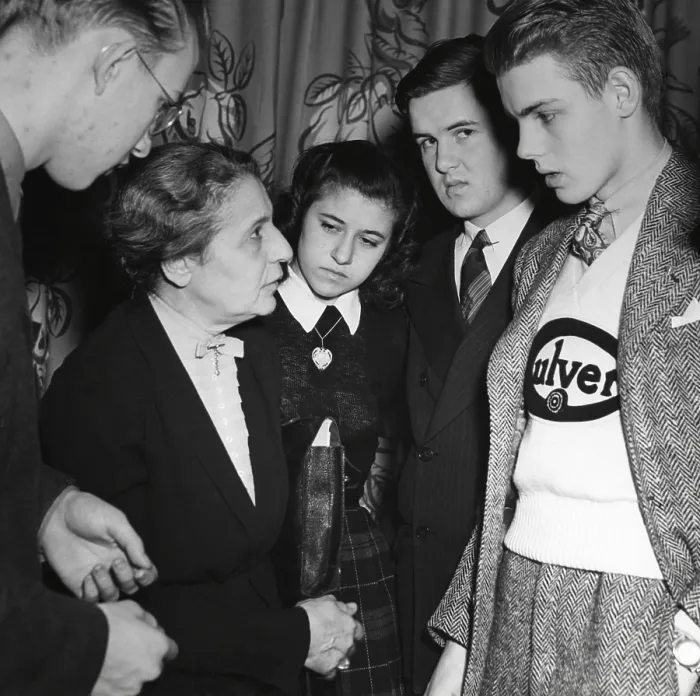 Framed Print : Physicist Lise Meitner meets the finalists in the Science Talent Search competition in 1946