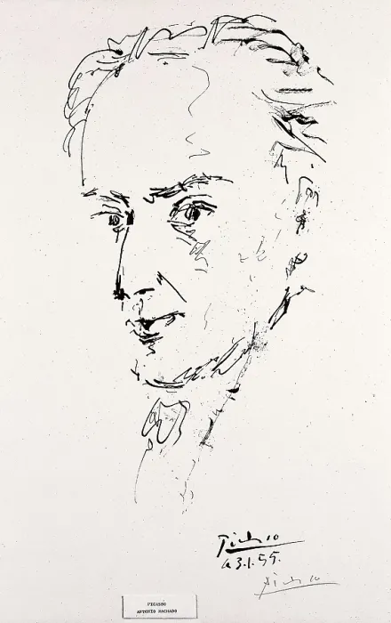 Framed Print : Picasso, Pablo (1881-1973). Antonio Machado. 1955. Portrait signed the 3rd January 1955. Drawing. AISA / Everett Collection - Image has fine art copyright Framed Print : Picasso, Pablo (1881-1973). Antonio Machado. 1955. Portrait signed the 3rd January 1955. Drawing. AISA / Everett Collection - Image has fine art copyright