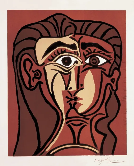 Framed Print : Picasso, Pablo (1881-1973). Head of a Woman with a Necklace. 1939. With dedicacy to Jaume Sabartes. Cubism. Xylography. SPAIN. Barcelona. Picasso Museum Framed Print : Picasso, Pablo (1881-1973). Head of a Woman with a Necklace. 1939. With dedicacy to Jaume Sabartes. Cubism. Xylography. SPAIN. Barcelona. Picasso Museum
