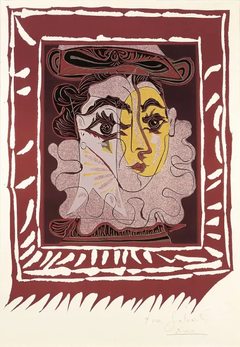 Framed Print : Picasso, Pablo (1881-1973). Woman in a Hat. 1963. With dedicacy to Jaume Sabartes. Xylography. SPAIN. Barcelona. Picasso Museum