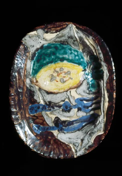 Framed Print : PicassoPablo (1881-1973). Piece of pottery with still life. 20th c. Ceramics. SPAIN. Barcelona. Picasso Museum. AISA / Everett Collection - Image has fine art copyright