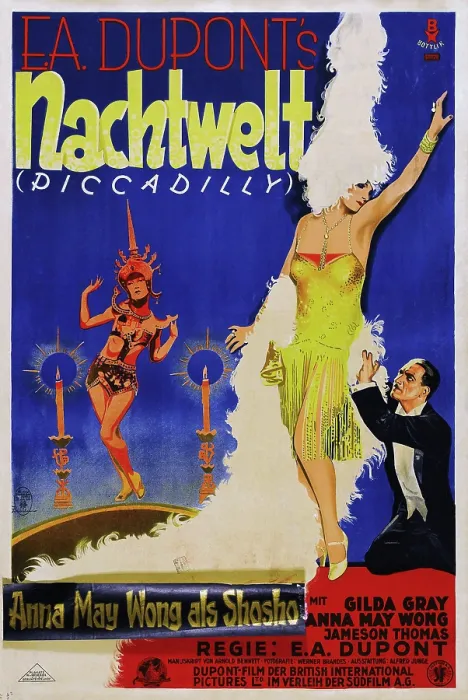 Framed Print : PICCADILLY, (aka NACHTWELT), l-r: Anna May Wong, Gilda Gray, Jameson Thomas on German poster art, 1929