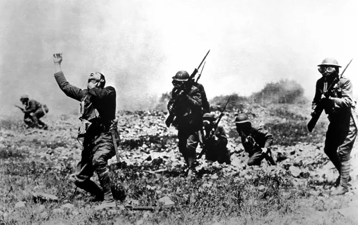 Framed Print : Picture posed by U.S. Army Engineer Corps, to illustrate effects of phosgene gas. Photo was taken in France, near front line trenches. World War I. 1918