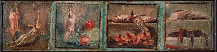 Framed Print : Pictures of Still Lifes, by unknown artist, 45-79, 1st Century A.D. ripped fresco, 40 x 168 cm - Italy, Campania, Naples, National Archaeological Museum, Room LXXIV, inv. 8647 Framed Print : Pictures of Still Lifes, by unknown artist, 45-79, 1st Century A.D. ripped fresco, 40 x 168 cm - Italy, Campania, Naples, National Archaeological Museum, Room LXXIV, inv. 8647