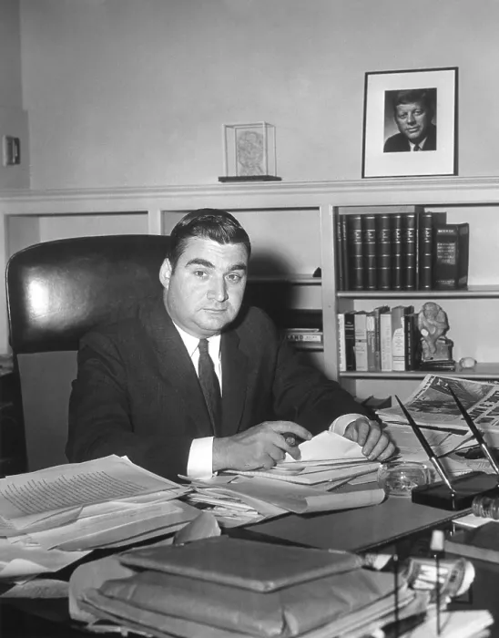 Framed Print : Pierre Salinger, President Kennedy's Press Secretary in his White House office. Jan. 25, 1961. - (BSLOC_2015_1_137) Framed Print : Pierre Salinger, President Kennedy's Press Secretary in his White House office. Jan. 25, 1961. - (BSLOC_2015_1_137)