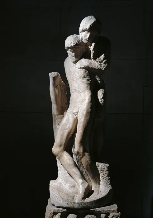 Framed Print : Piet Rondanini, by Michelangelo Buonarroti, 1553 - 1564, 16th Century, marble, h 195 cm - Italy, Lombardy, Milan, Castello Sforzesco, Civic Collection of Ancient Art