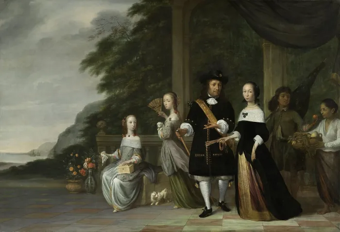 Framed Print : Pieter Cnoll, Cornelia van Nijenrode, and their Daughters, by Jacob Coeman, 1665, Dutch painting, oil on canvas