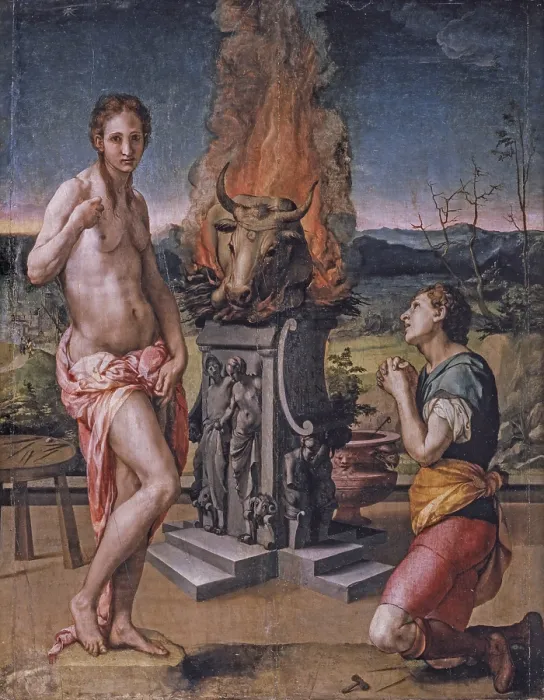 Framed Print : Pigmalione and Galatea (Pigmalione e Galatea), by Bronzino, 1529-1530, 16th Century, oil on canvas, 81 x 63 cm - Italy, Tuscany, Florence, Uffizi Gallery. Whole artwork view