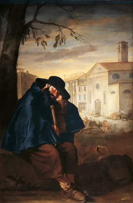 Framed Print : Pilgrim Sleeping, by Giacomo Ceruti know as Pitocchetto, 1700 - 1750 about, 18th Century, oil on canvas, cm 214 x 138 - Italy, Tuscany, Florence, Roberto Longhi Foundation. All Framed Print : Pilgrim Sleeping, by Giacomo Ceruti know as Pitocchetto, 1700 - 1750 about, 18th Century, oil on canvas, cm 214 x 138 - Italy, Tuscany, Florence, Roberto Longhi Foundation. All