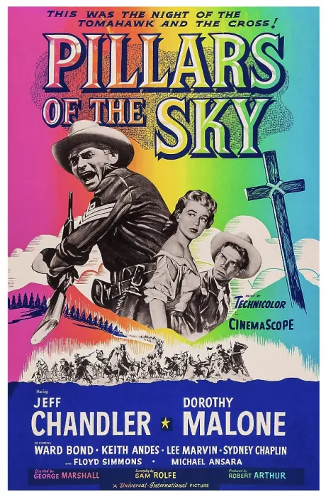 Framed Print : PILLARS OF THE SKY, US poster art, from left: Jeff Chandler, Dorothy Malone, Keith Andes, 1956