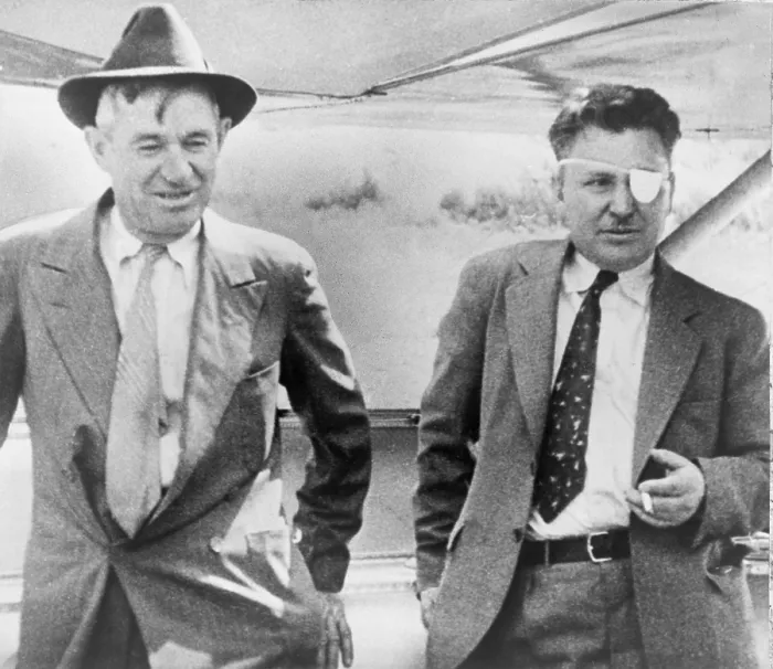 Framed Print : Pilot Wiley Post (1898-1935) with actor Will Rogers (1879-1935), the year they died together in an air crash in Alaska on August 15, 1935 Framed Print : Pilot Wiley Post (1898-1935) with actor Will Rogers (1879-1935), the year they died together in an air crash in Alaska on August 15, 1935