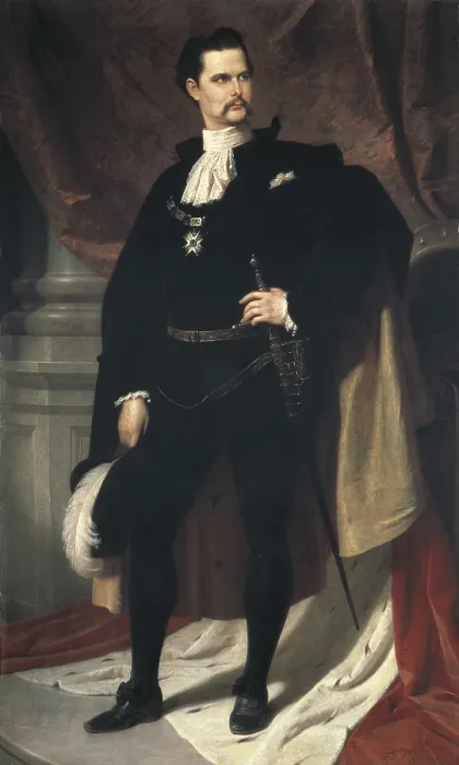 Framed Print : PILOTY, Ferdinand (1828-1895). Portrait of Louis II of Bavaria. Oil on canvas. GERMANY. Munich. Bavarian National Museum