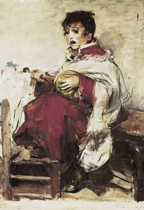 Framed Print : PINAZO CAMARLENCH, Ignacio (1849-1916). Altar Boy Playing the Zambomba. c. 1893-1895. Oil on canvas. SPAIN. Valencia. San Pio V Fine Arts Museum Framed Print : PINAZO CAMARLENCH, Ignacio (1849-1916). Altar Boy Playing the Zambomba. c. 1893-1895. Oil on canvas. SPAIN. Valencia. San Pio V Fine Arts Museum
