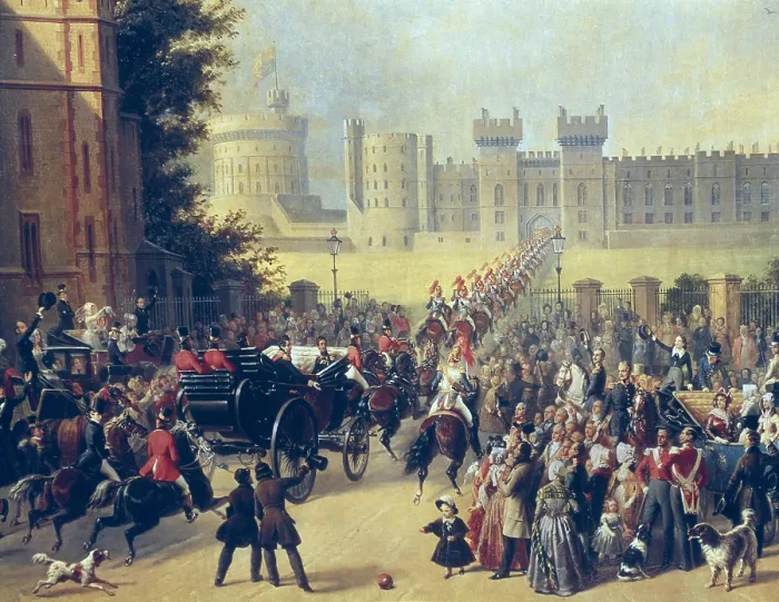 Framed Print : PINGRET, Edouard (1788-1875). Arrival of king Louis-Philippe at Windsor Castle, October 8th, 1844. 1845. Detail. Costumbrism. Oil on canvas. FRANCE. Versailles Framed Print : PINGRET, Edouard (1788-1875). Arrival of king Louis-Philippe at Windsor Castle, October 8th, 1844. 1845. Detail. Costumbrism. Oil on canvas. FRANCE. Versailles