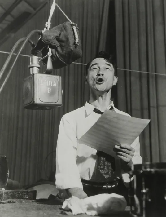 Framed Print : Pinto Colvig in Walt Disney studios creating sounds for an animated film in the 1930s