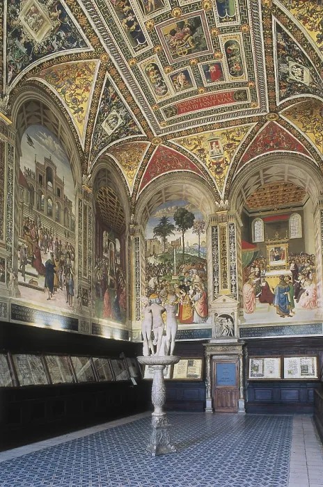 Framed Print : PINTURICCHIO, Bernardino di Betto, called Il (1454-1513). Piccolomini Library. 1502-1508. ITALY. TUSCANY. Siena. Cathedral. Renaissance art. Quattrocento. Fresco; Architecture