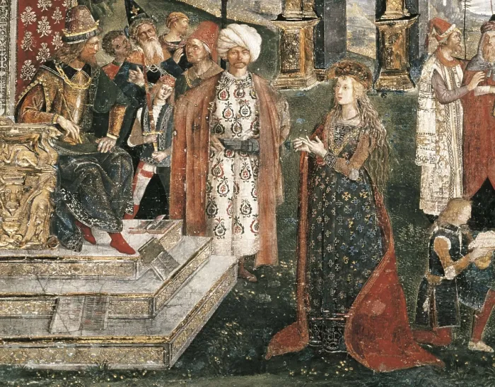 Framed Print : PINTURICCHIO, Bernardino di Betto, called Il (1454-1513). St Catherine's Disputation. 1492-1494. Representation of Lucrezia Borgia before Cesare Borgia. Renaissance art