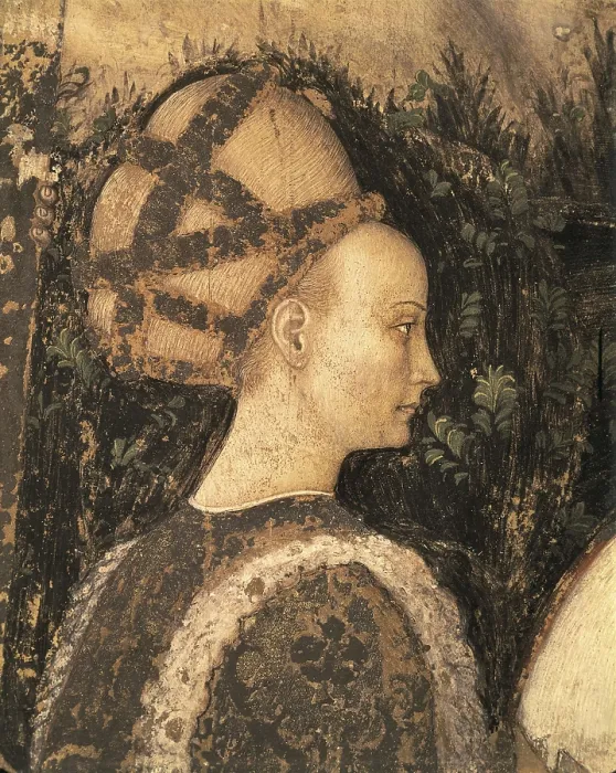 Framed Print : PISANELLO, Antonio di Puccio Pisano, called (1395-1455). Saint George and the Princess of Trebizond. 1436-1438. ITALY. Verona. Church of Saint Anastasia. Detail of the princess