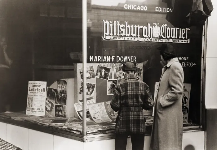 Framed Print : Pittsburgh Courier storefront in Chicago. The Courier was one of the most important African American newspapers from 1907 to 1965