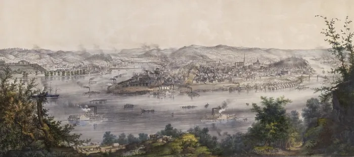 Framed Print : Pittsburgh, Pennsylvania in 1849 as viewed from Coal Hill