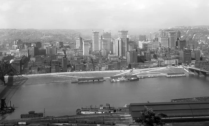 Framed Print : Pittsburgh. The skyline of Liberty Avenue and skyscrapers, Pittsburgh, Pa.ca. 1920